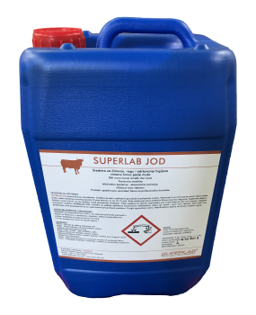 SUPERLAB JOD je tečni proizvod za čišćenje, održavanje higijene  i negu vimena posle muže. Može se primenjivati kod krava, koza i ovaca.